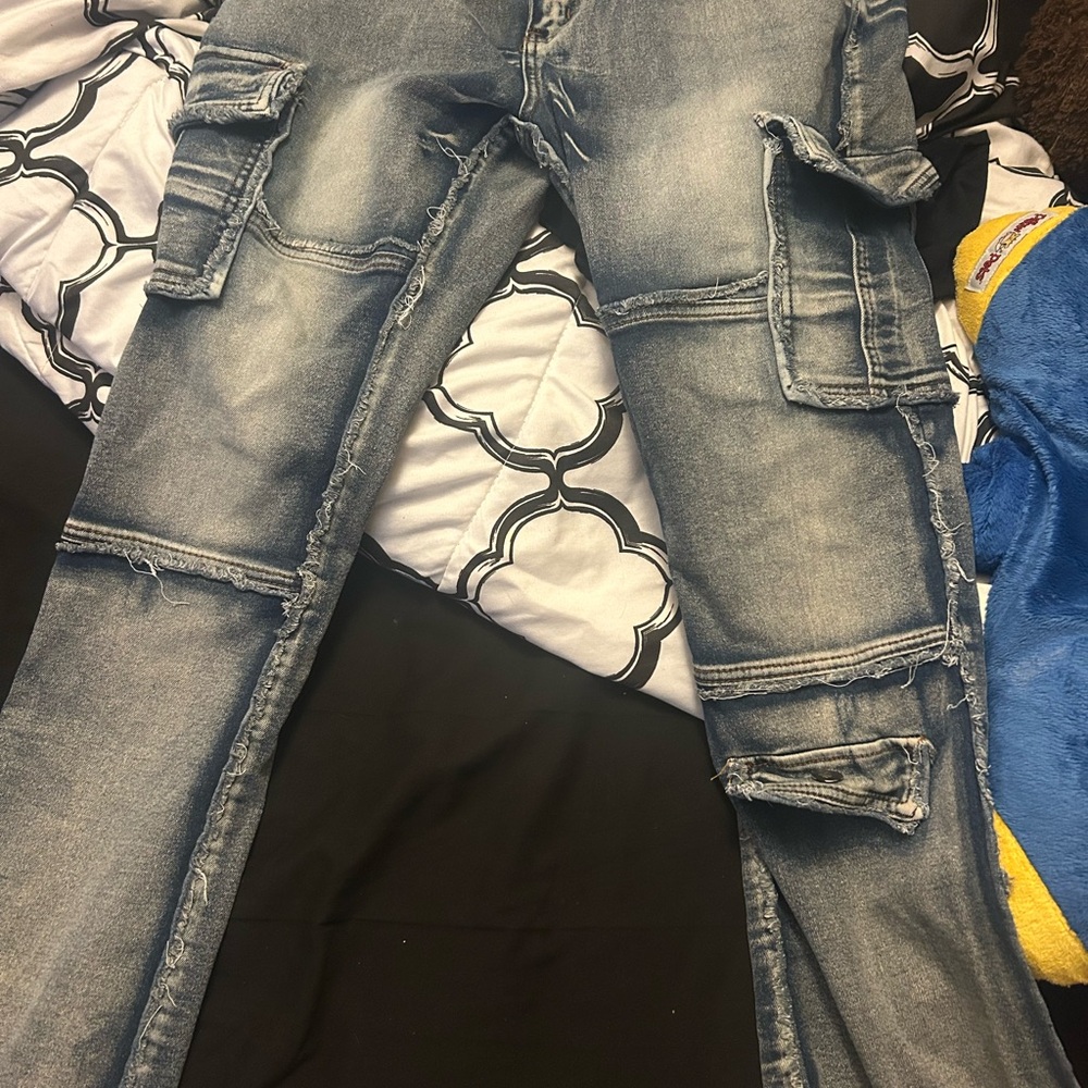 Distressed Denim Cargo Jeans